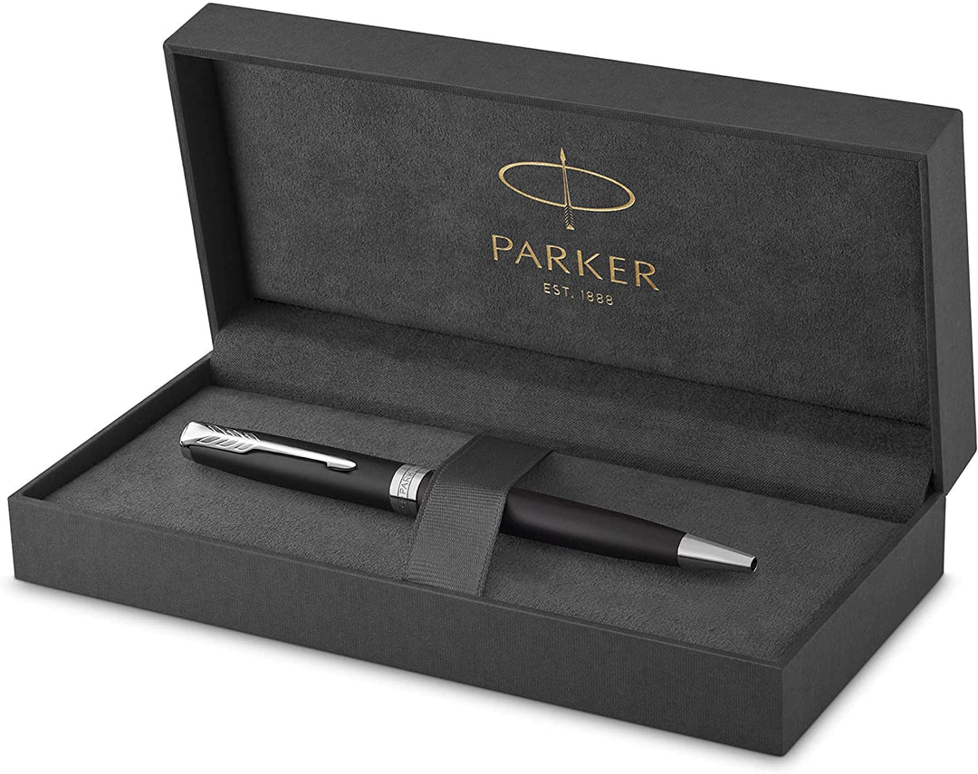 Parker Sonnet Lacquer Black CT Ballpoint Pen — flat lay