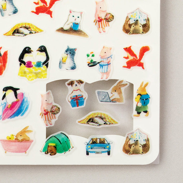 Midori Sticker Daily Records Animal Scenes — with packaging