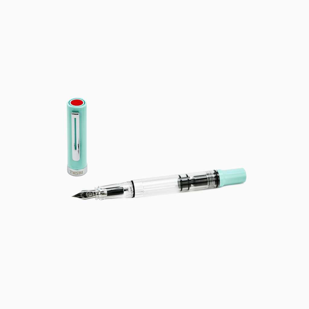 TWSBI ECO-T Fountain Pen Mint Blue — flat lay