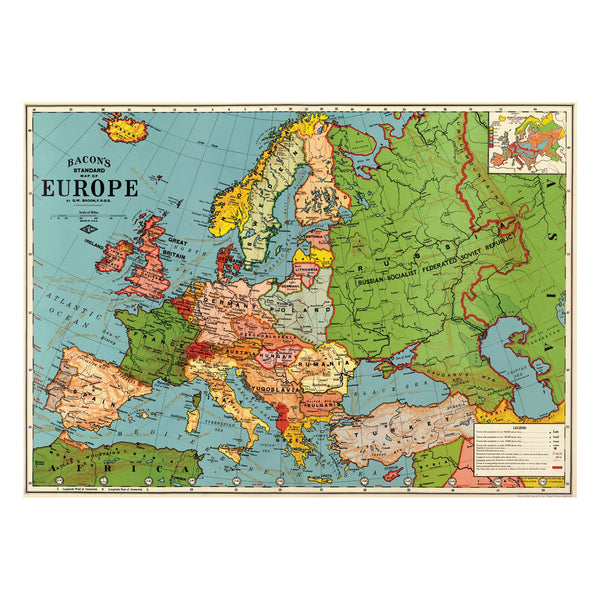 Cavallini Wrapping Paper Europe Map 3 — front view