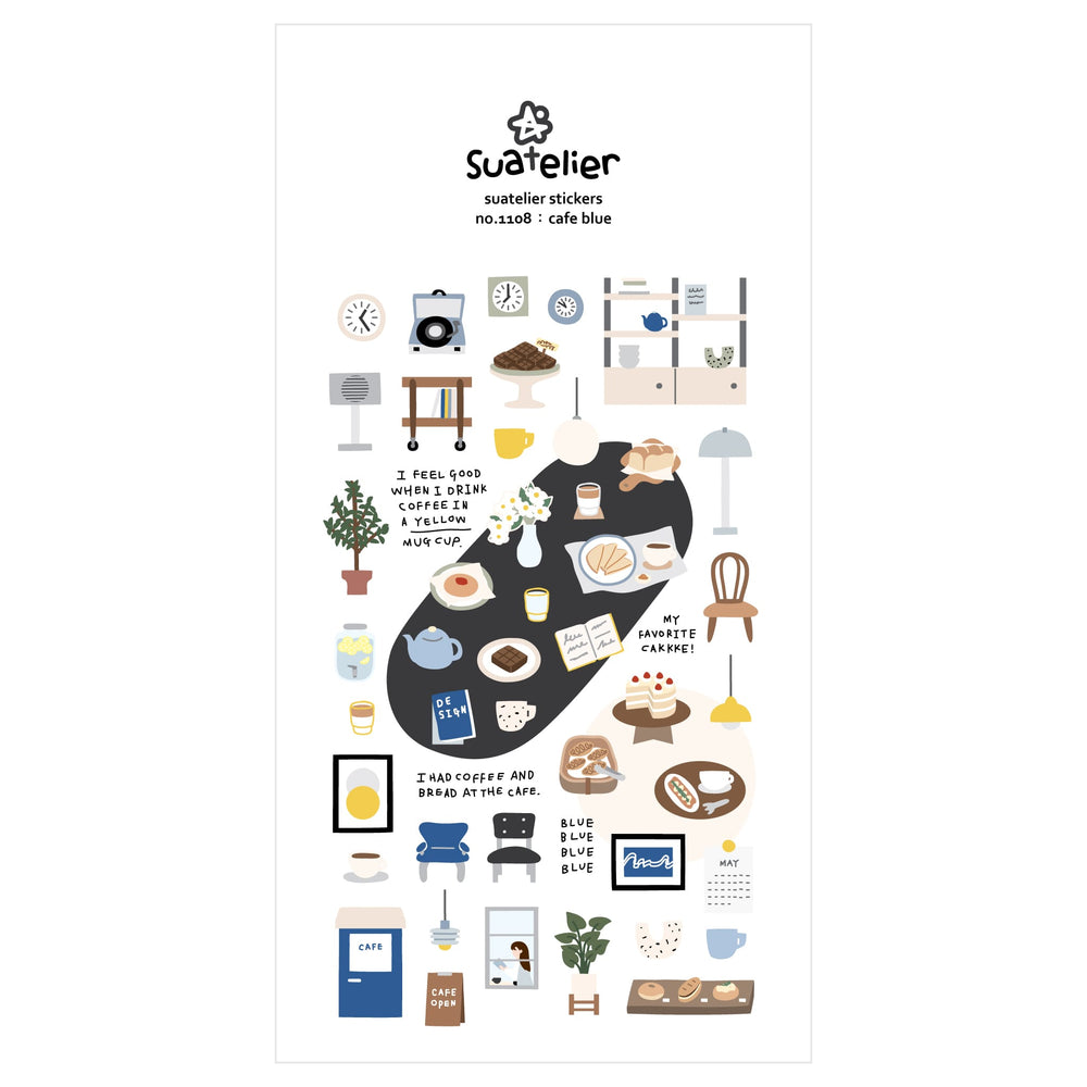 Suatelier Daily Deco Sticker - Café Blue Sticker — side view