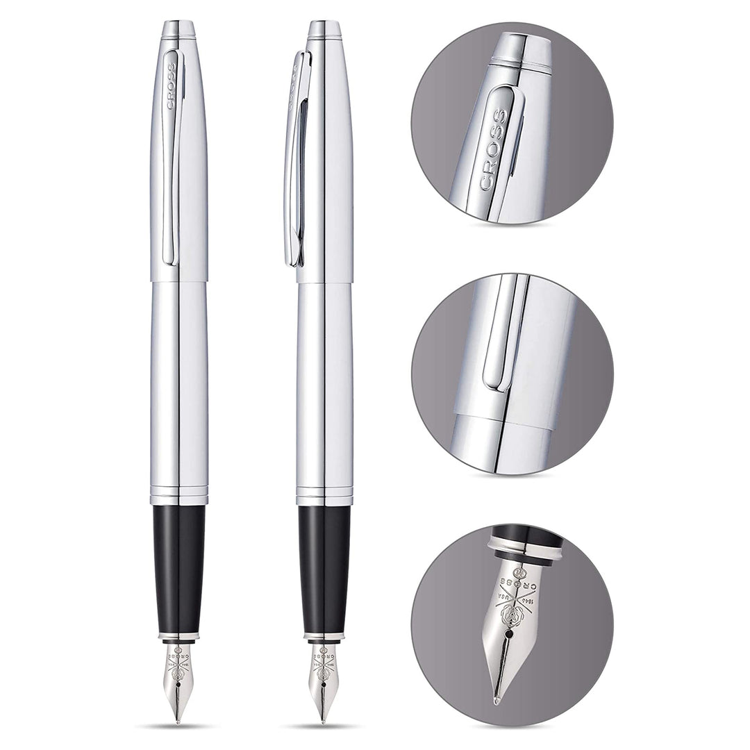 Cross Calias Polished Chrome Fountain Pen Gift Box — nib close-up