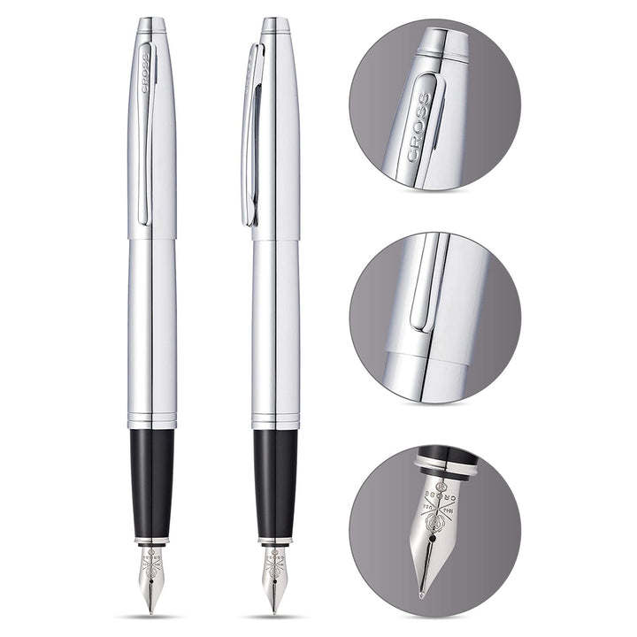 Cross Calias Polished Chrome Fountain Pen Gift Box — nib close-up