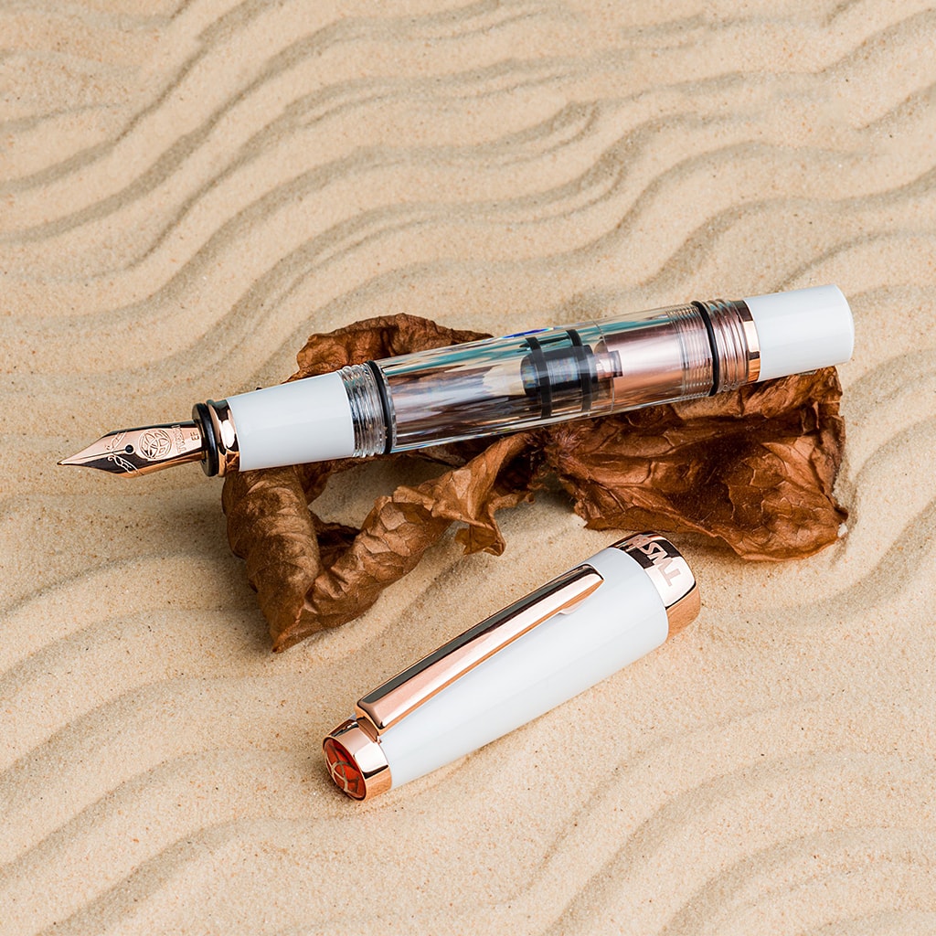 TWSBI Diamond Mini with Rose Gold Trim II Fountain Pen — flat lay