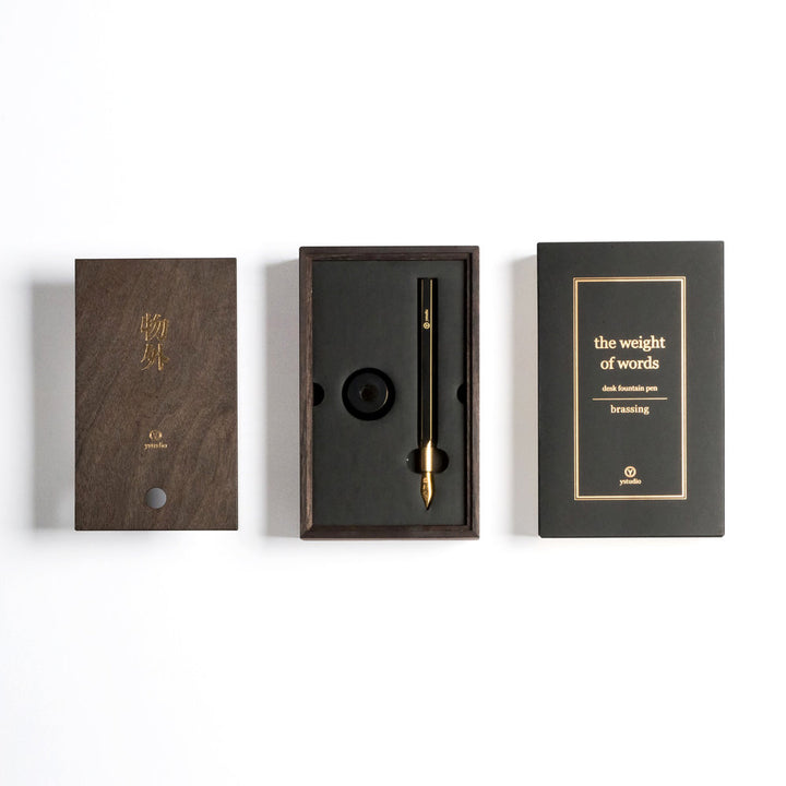 (DC) Ystudio Brassing Desk Fountain Pen Fine — writing at an angle