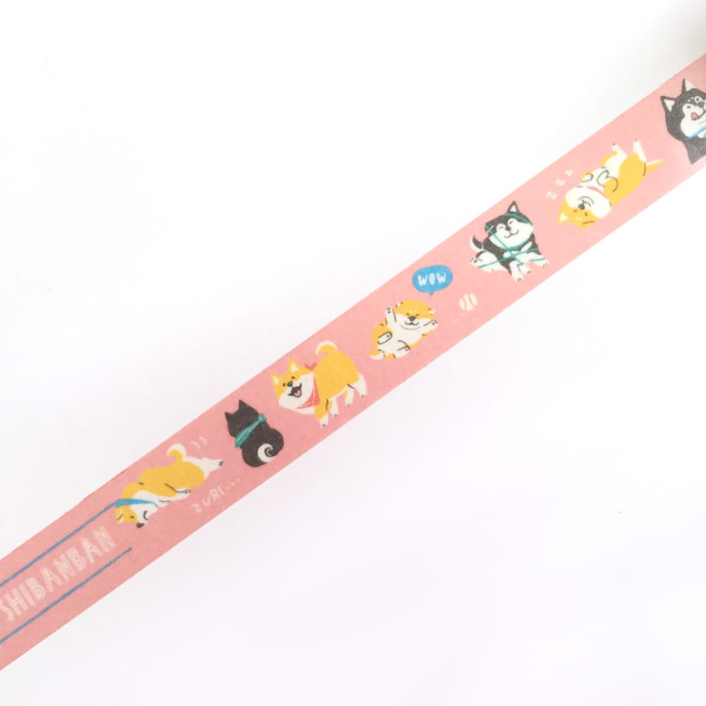 Mind Wave Shibanban Washi Tape Pink Shiba Dog — pattern detail