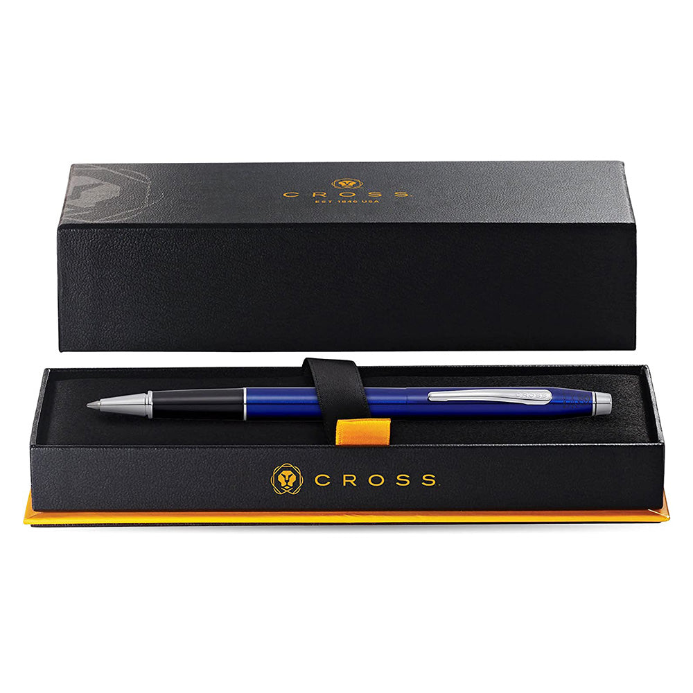 Cross Classic Century Translucent Blue Lacquer Ballpoint Pen — writing at an angle