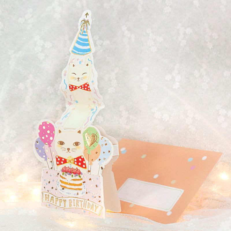 D'Won 3D Pop Up Card White Cat, Birthday Card — side view