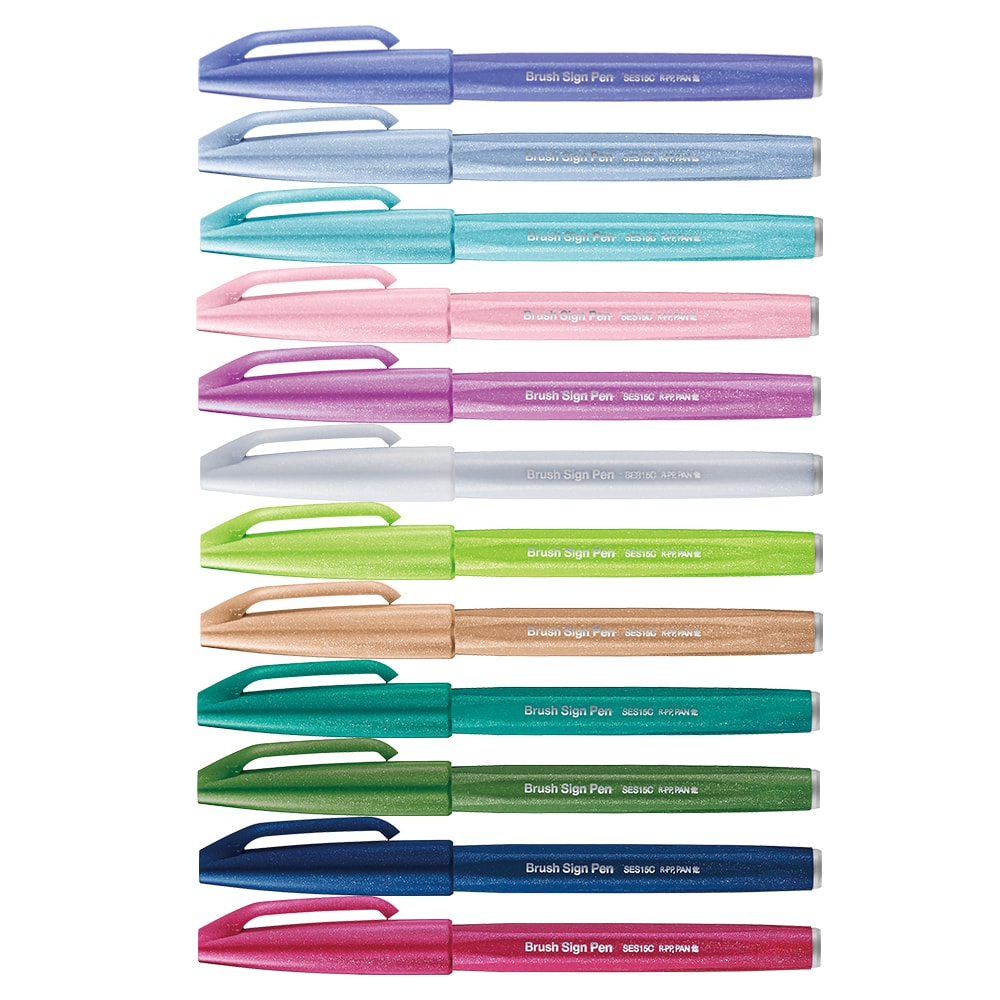 Pentel Touch Brush Sign Pen 12 Pieces Set II — side view