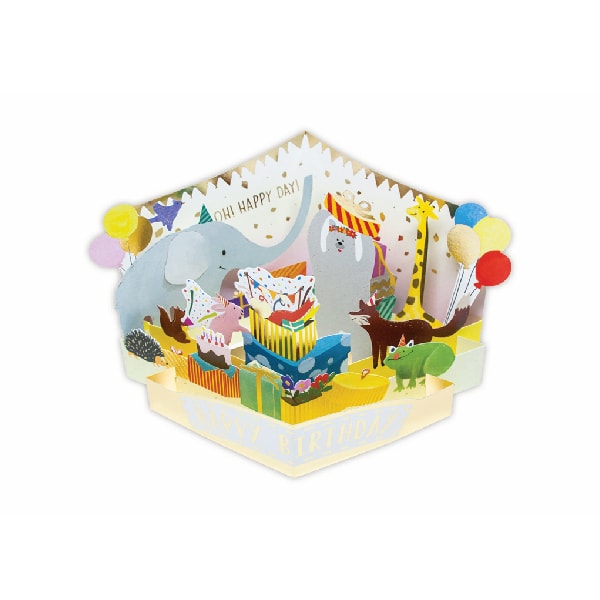 D'Won 3D Pop Up Card Happy Birthday Animal Parade — front view