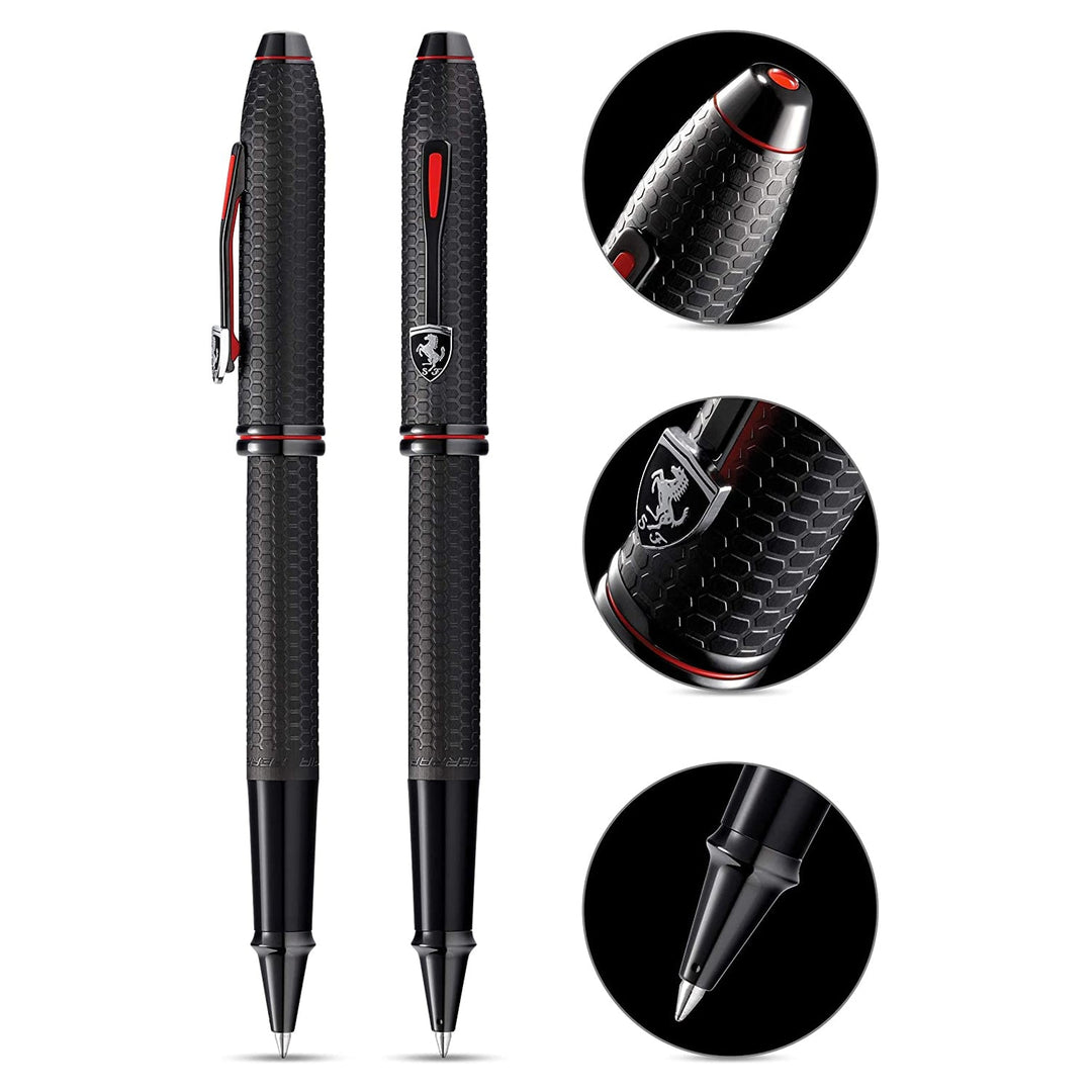 Cross Ferrari Townsend Rollerball Pen - Brushed Black Etched Honeycomb — tip detail