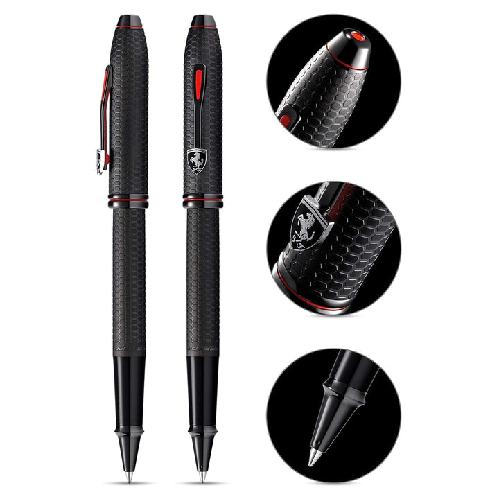 Cross Ferrari Townsend Rollerball Pen - Brushed Black Etched Honeycomb — tip detail
