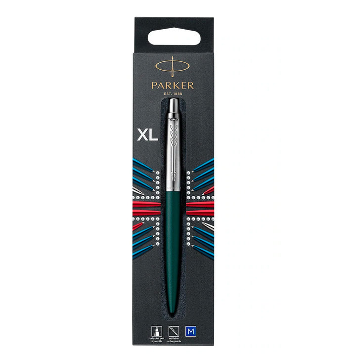 Parker Jotter XL Greenwich Matte Green Ballpoint Pen — flat lay