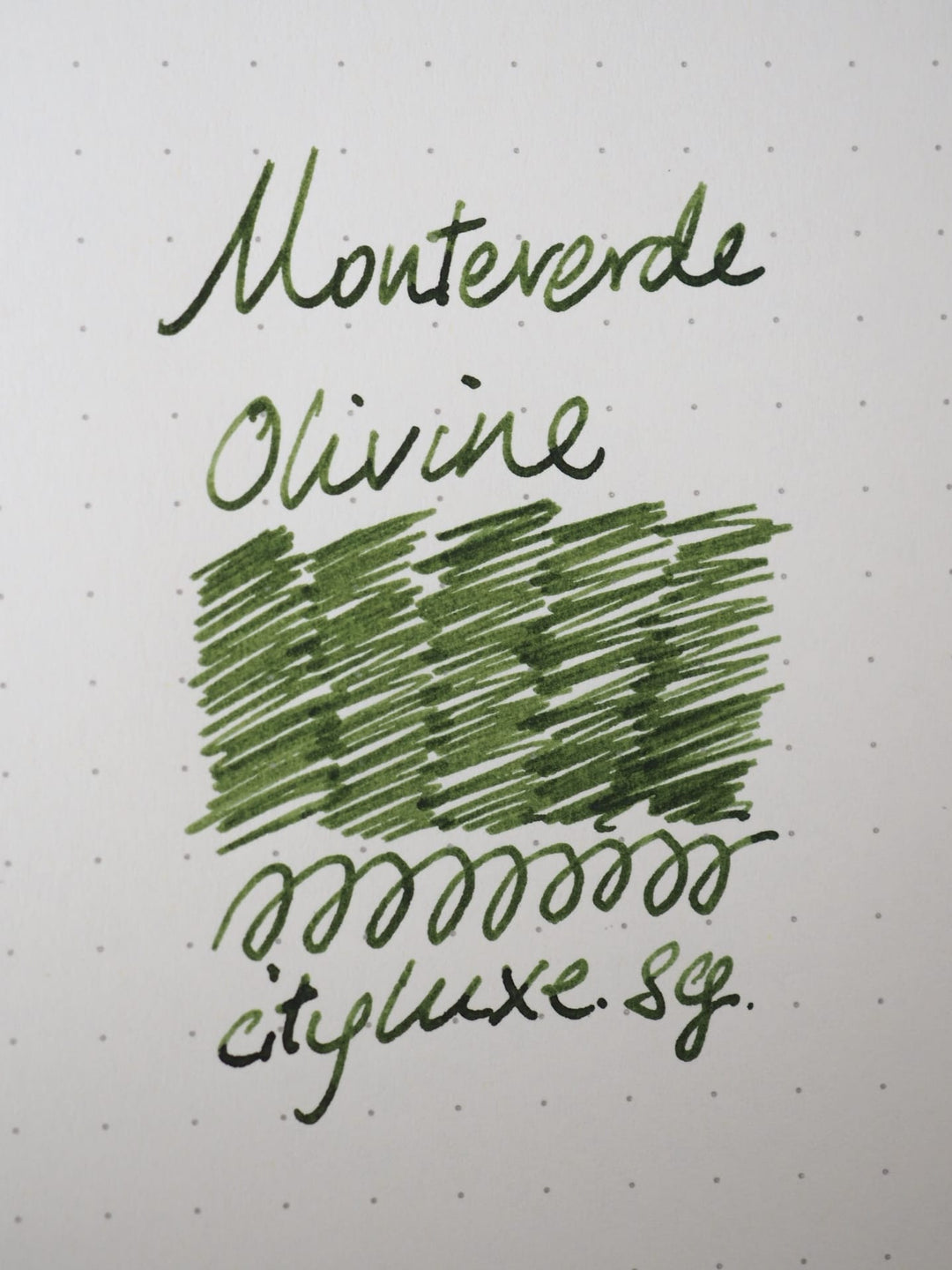 Monteverde 30ml Ink Bottle Olivine — colour swatch on paper