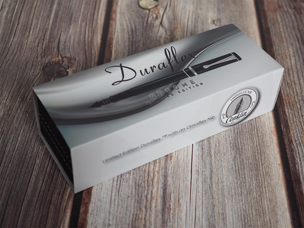 Conklin Duraflex Limited Edition Fountain Pen (Flex Nib) Chrome — flat lay