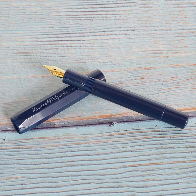 Kaweco Art Sport Fountain Pen Dark Blue Limited Edition 2018 Gold — writing at an angle