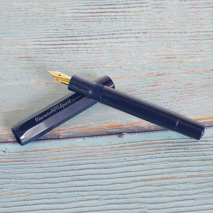 Kaweco Art Sport Fountain Pen Dark Blue Limited Edition 2018 Gold — writing at an angle