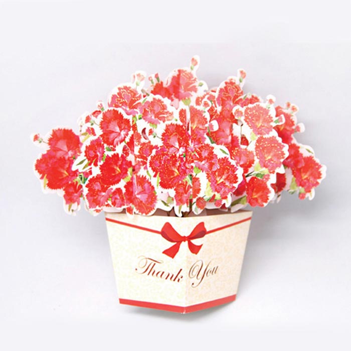 D'Won 3D Pop Up Card Thank You Flower In A Box Red — front view
