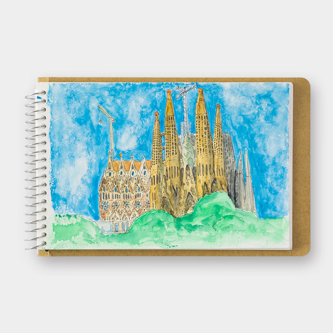 TRAVELER'S COMPANY Spiral Ring Notebook <A5 Slim> Watercolor Paper — open spread