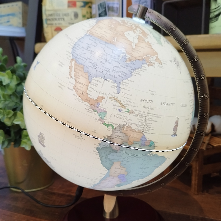 Luxo Antique Globe Map LED + Wood Base - 20cm — with packaging