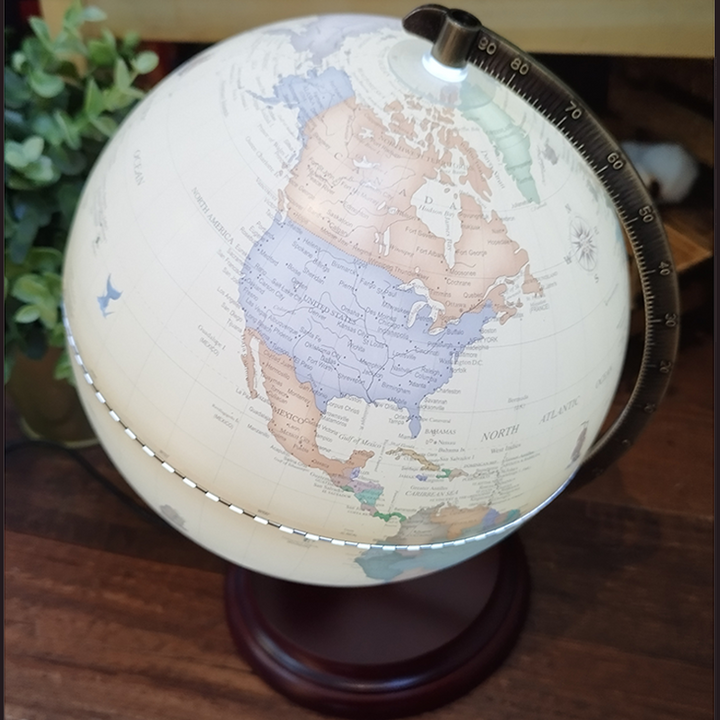 Luxo Antique Globe Map LED + Wood Base - 20cm — in use