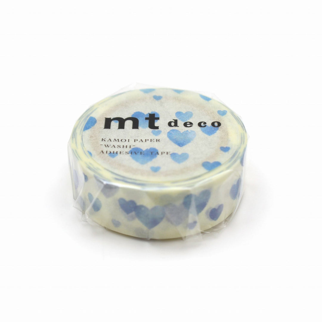 MT Deco Washi Tape Heart Stamp Blue — applied on surface