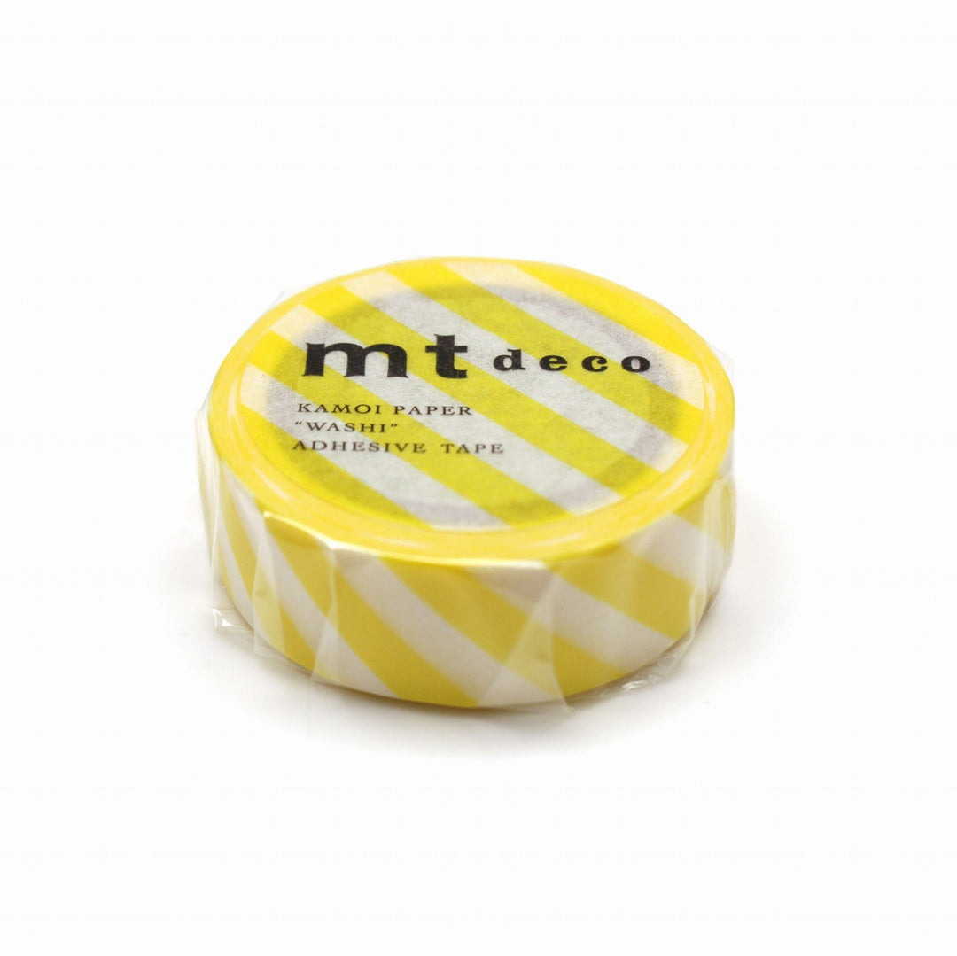 MT Deco Washi Tape - Stripe Lemon — applied on surface