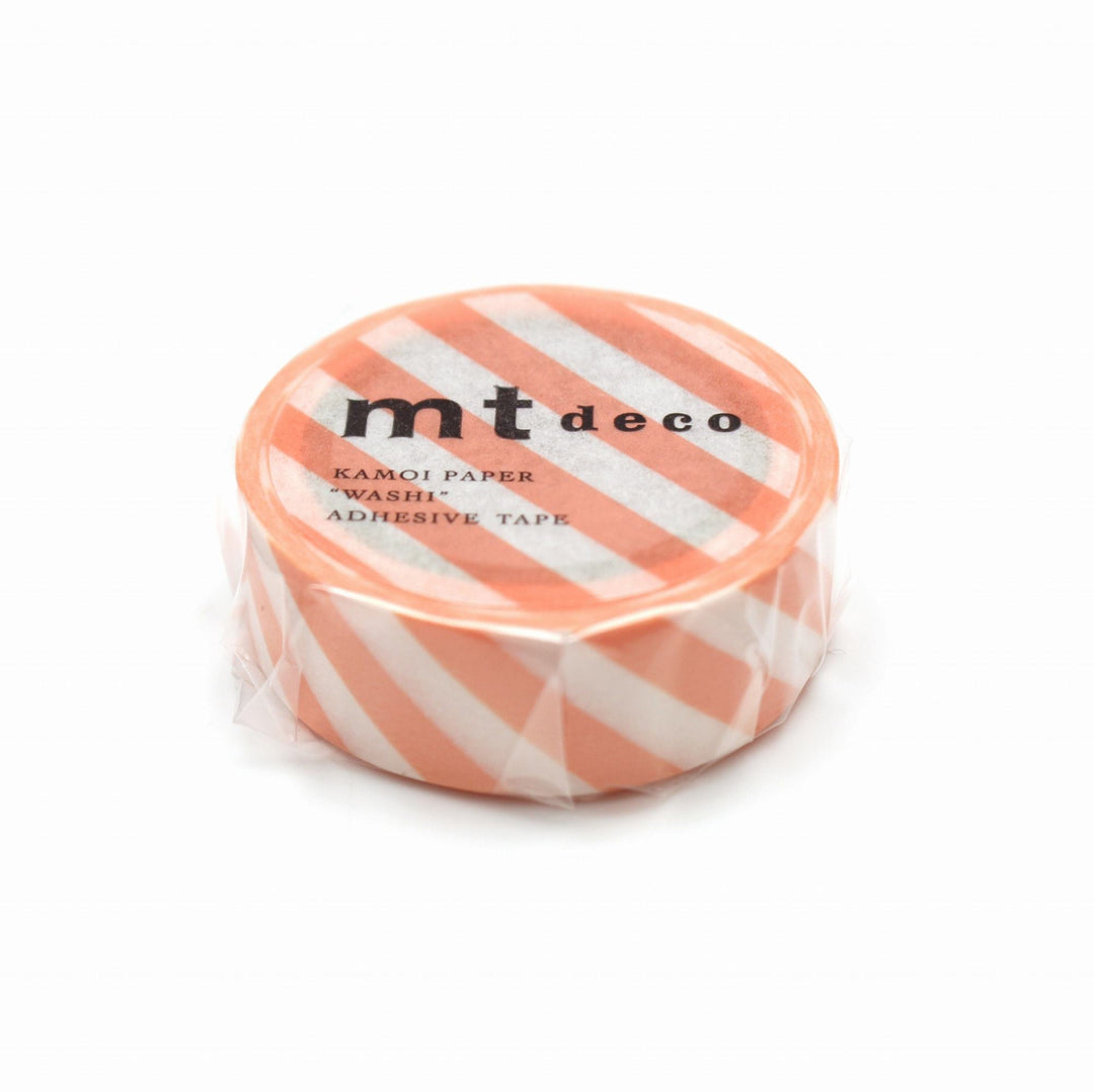 MT Deco Washi Tape - Stripe Salmon Pink — applied on surface