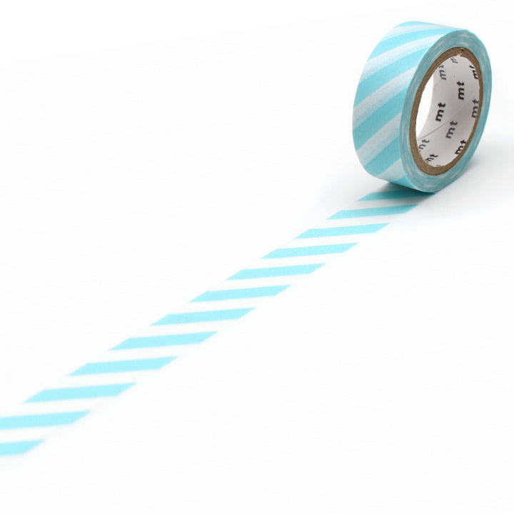 MT Deco Washi Tape Stripe Mint Blue — roll front