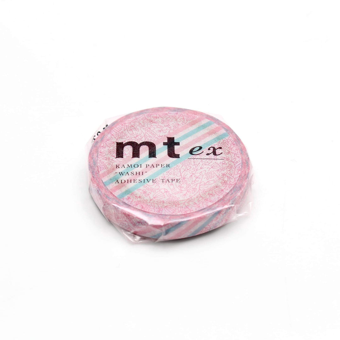 MT EX Washi Tape Pink  - Flower Stripe — with packaging