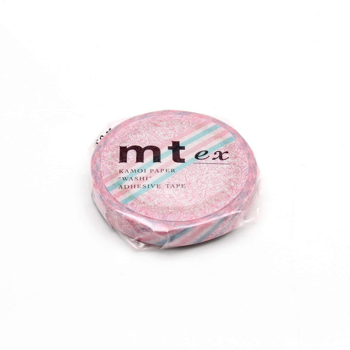 MT EX Washi Tape Pink  - Flower Stripe — with packaging