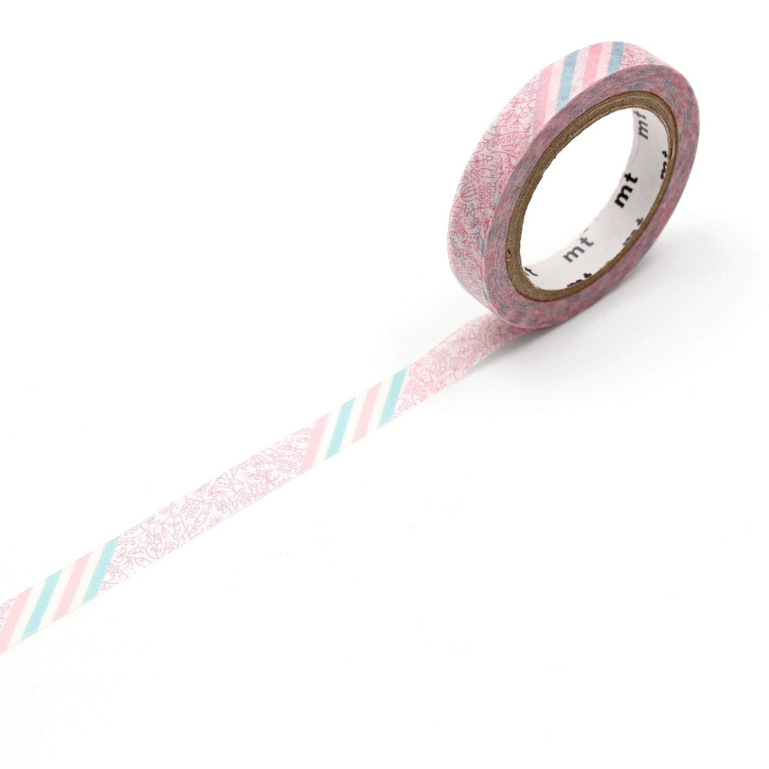MT EX Washi Tape Pink  - Flower Stripe — pattern detail