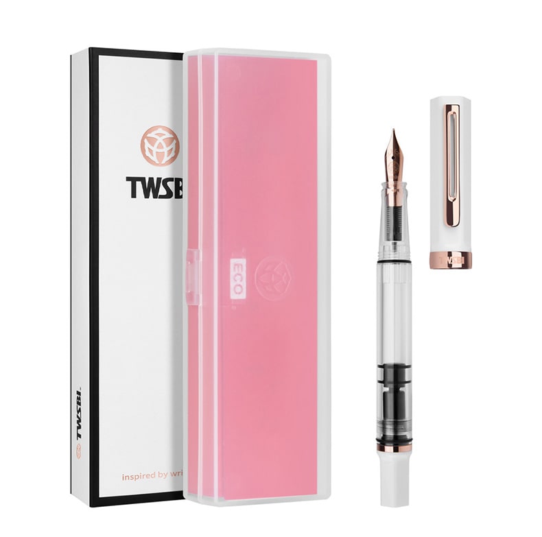TWSBI ECO Fountain Pen - White with Rose Gold Trim — flat lay