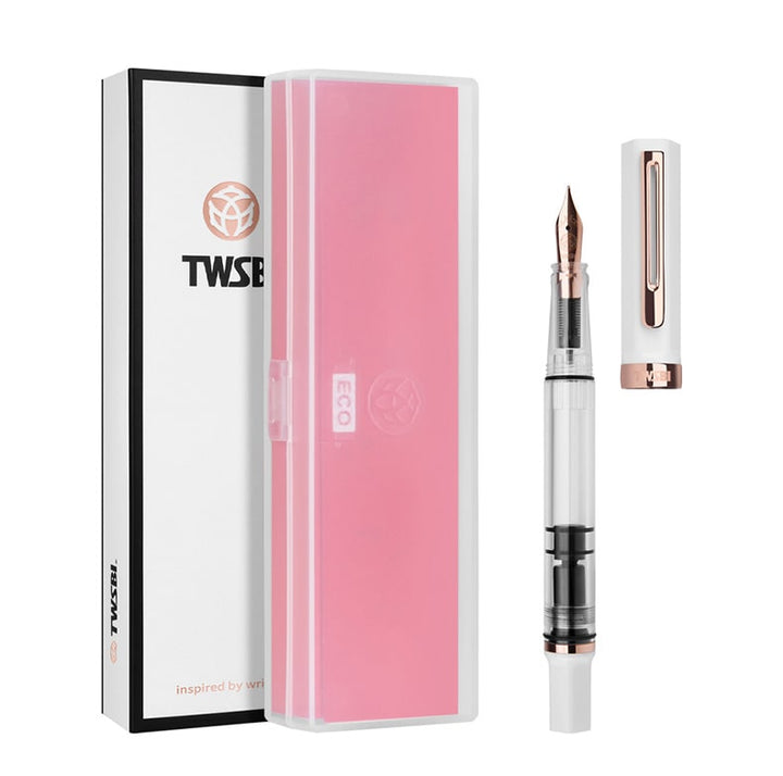 TWSBI ECO Fountain Pen - White with Rose Gold Trim — flat lay