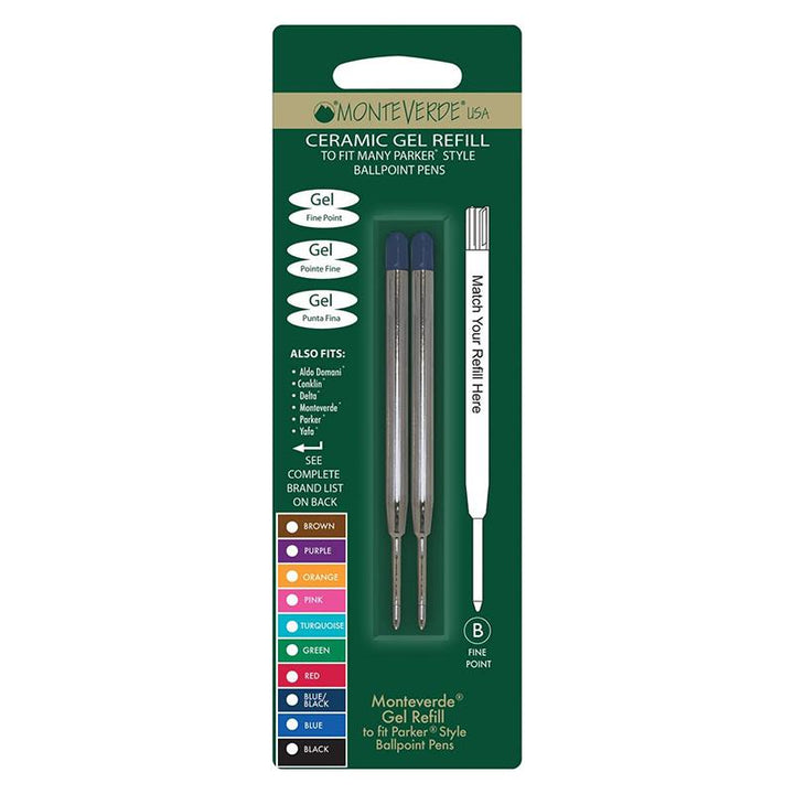 Monteverde Capless Gel Refill To Fit Parker Ballpoint Pen - Blue Broad (Pack of 2) — uncapped with cap posted
