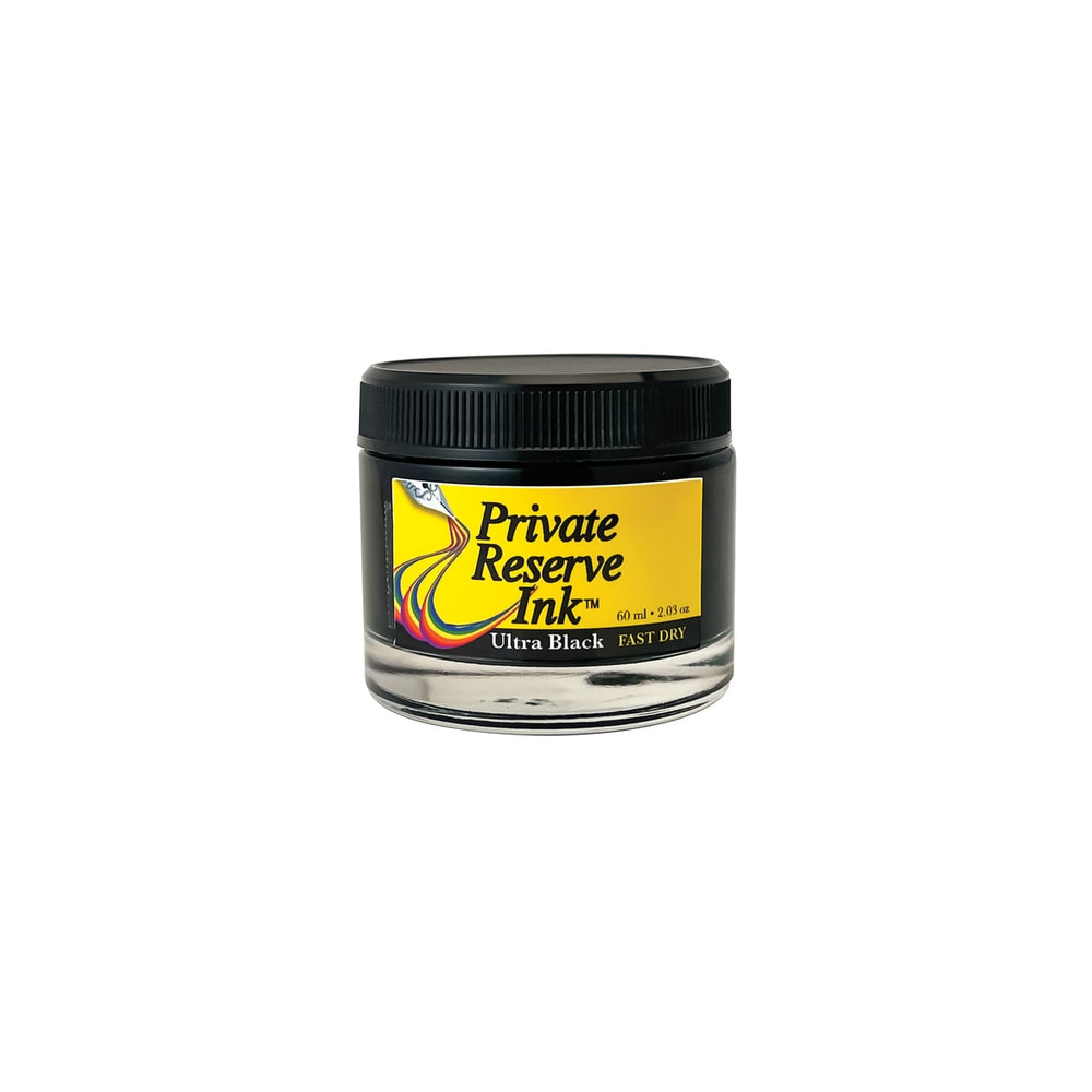 Private Reserve 60ml Ink Bottle Ultra Black, FAST DRY — bottle at angle