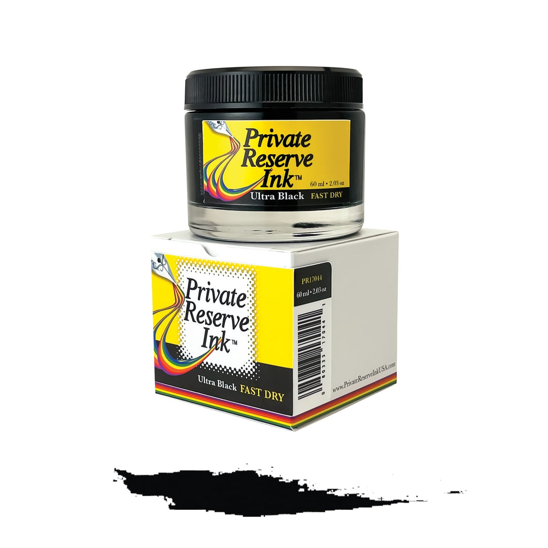 Private Reserve 60ml Ink Bottle Ultra Black, FAST DRY — bottle front