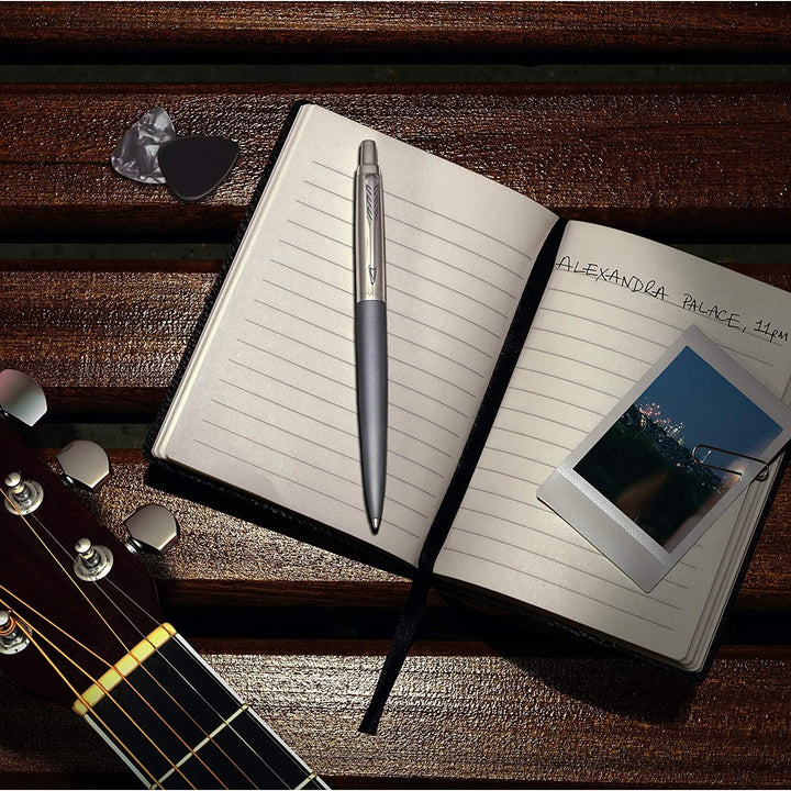 Parker Jotter XL Alexandra Matte Grey Ballpoint Pen — flat lay