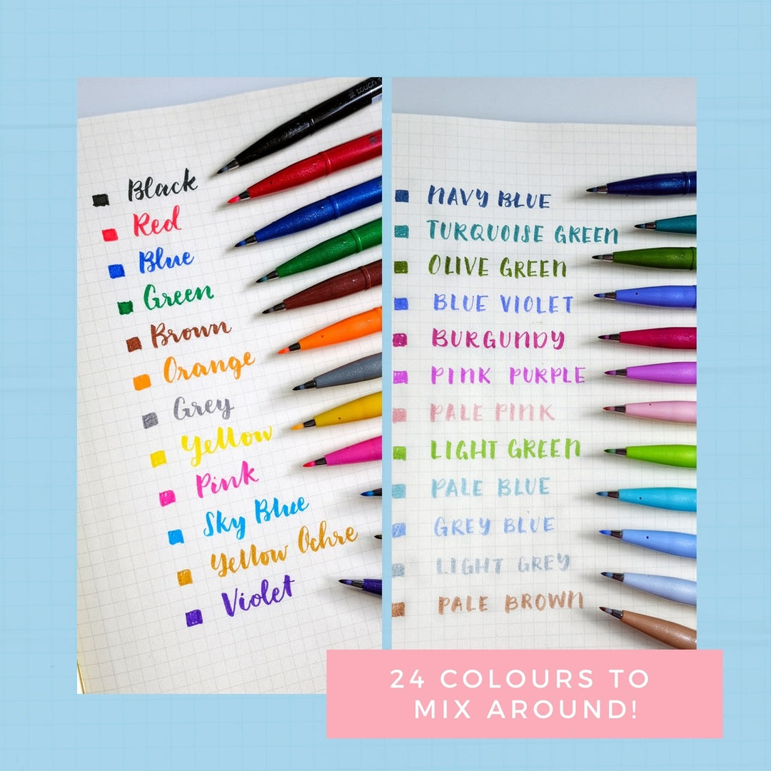 Pentel Touch Brush Sign Pen 24 Pieces Set — detail view