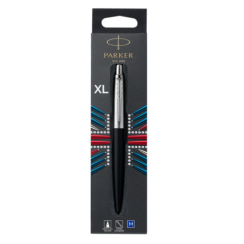 Parker Jotter XL Richmond Matte Black Ballpoint Pen — flat lay
