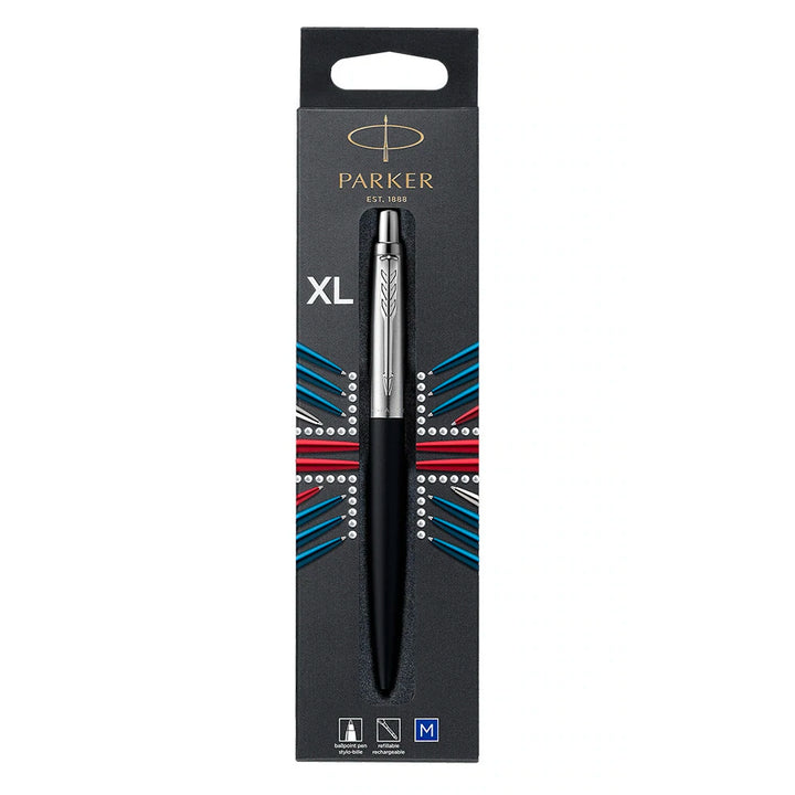 Parker Jotter XL Richmond Matte Black Ballpoint Pen — flat lay