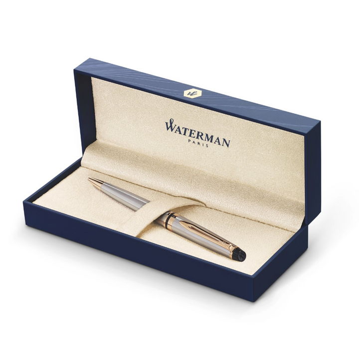Waterman Expert3 Stainless Steel GT Ballpoint Pen — flat lay