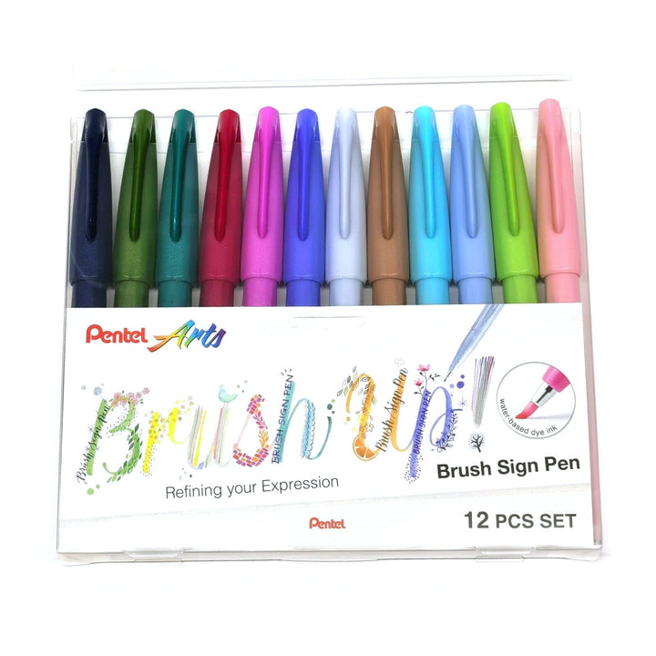 Pentel Touch Brush Sign Pen 12 Pieces Set II — in use