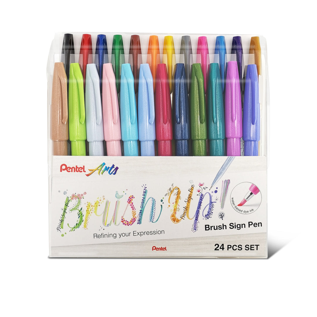 Pentel Touch Brush Sign Pen 24 Pieces Set — front view