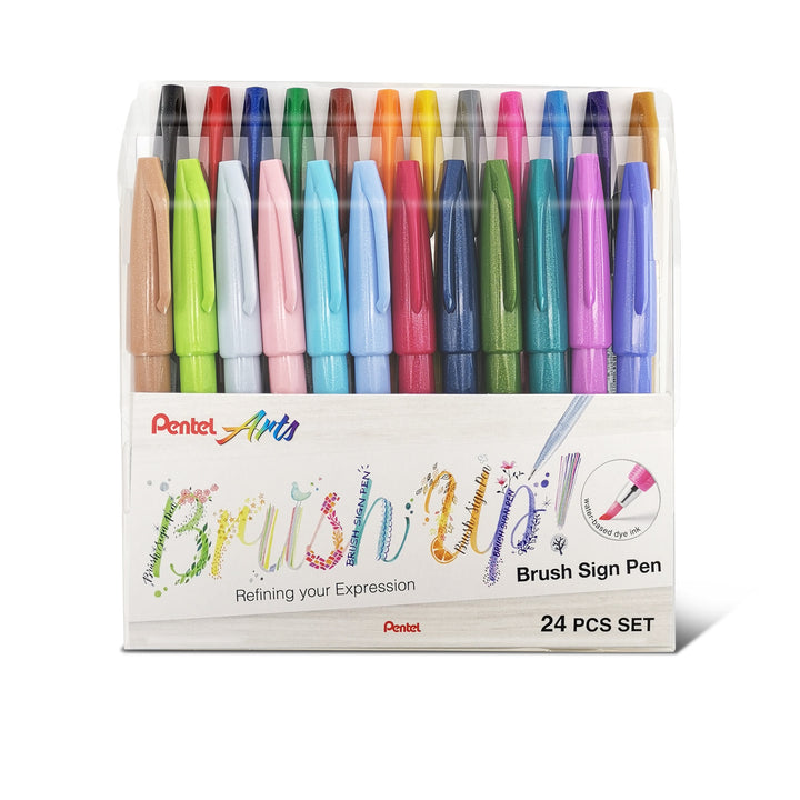 Pentel Touch Brush Sign Pen 24 Pieces Set — front view