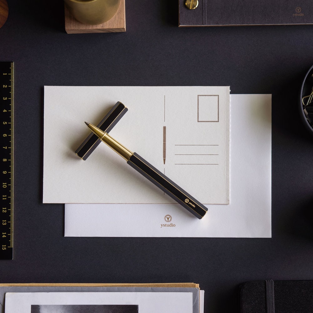 Ystudio Brassing Rollerball Pen — flat lay