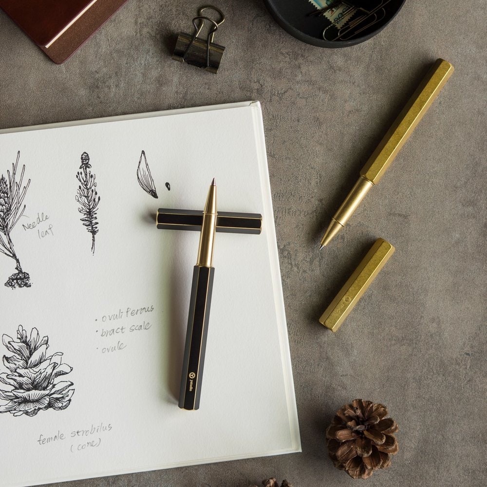 Ystudio Brassing Rollerball Pen — flat lay