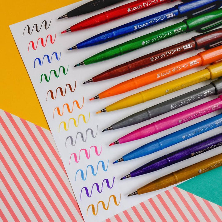 Pentel Touch Brush Sign Pen 12 Pieces Set — side view