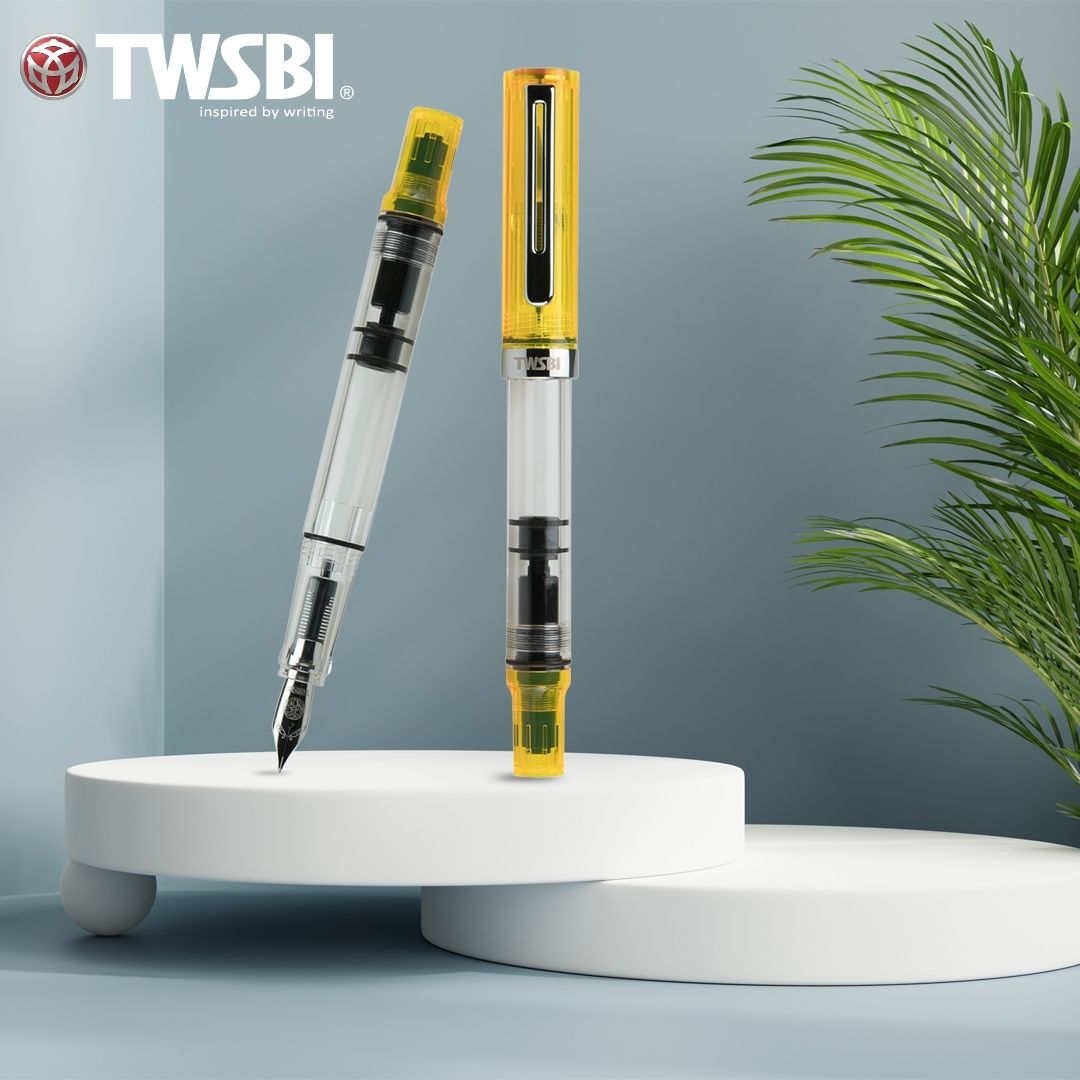 TWSBI ECO Fountain Pen Transparent Yellow — flat lay