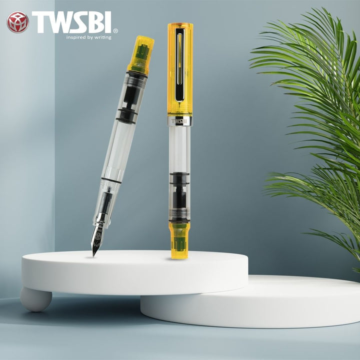 TWSBI ECO Fountain Pen Transparent Yellow — flat lay